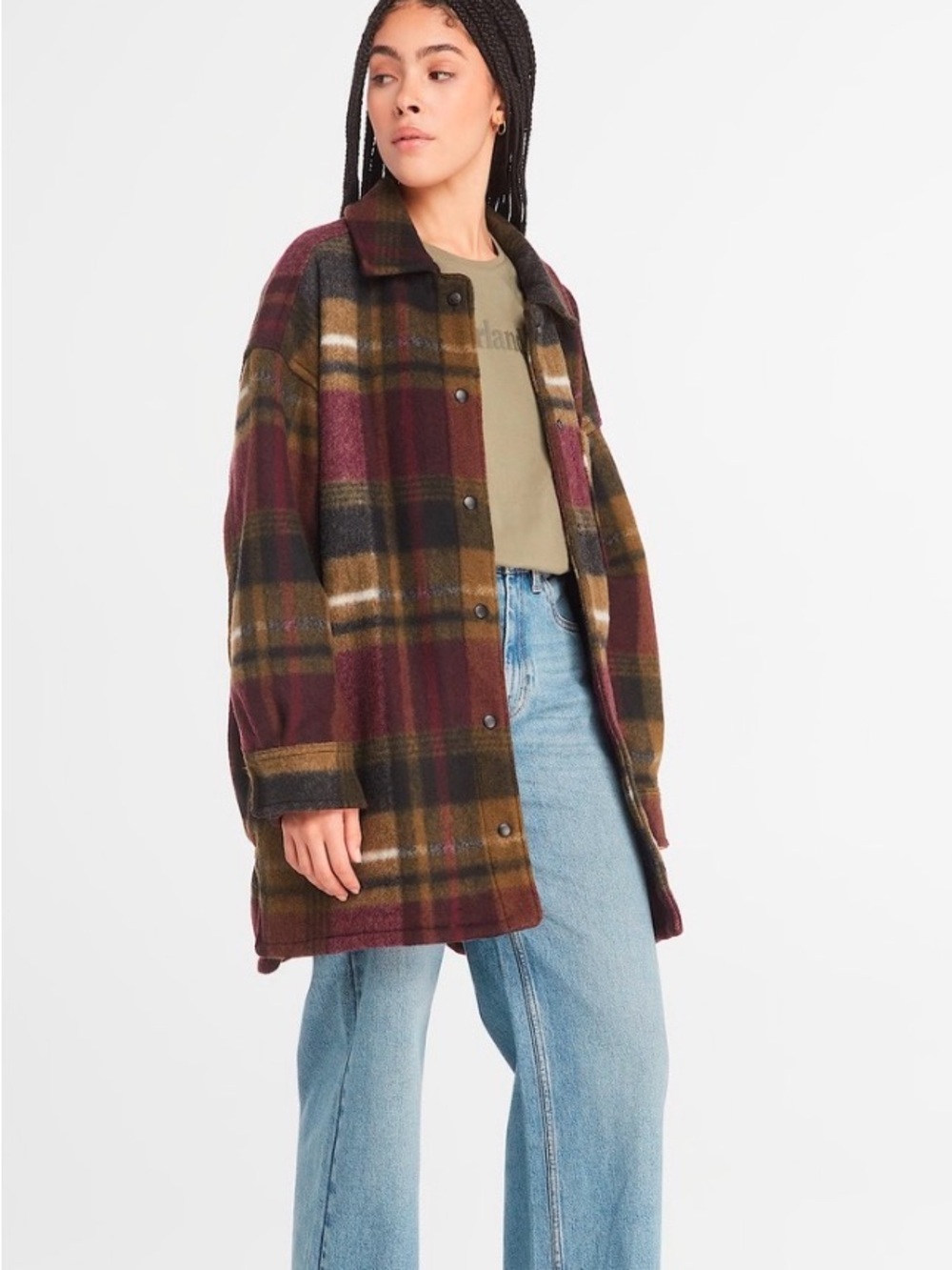 Timberland Burgundy & Olive Plaid Shacket